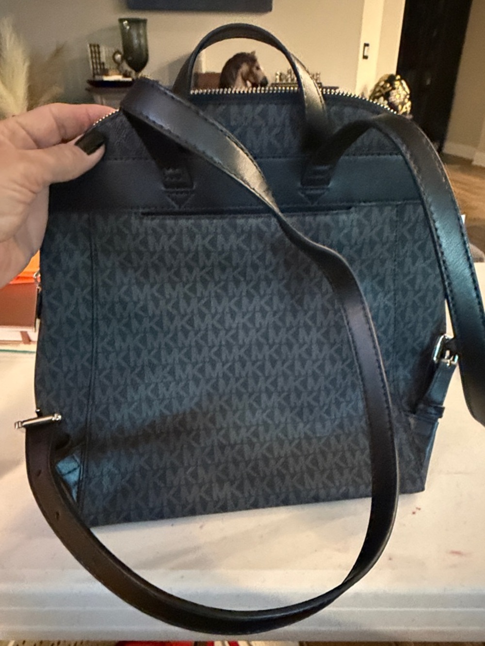 Michael Kors Black and Charcoal MK Logo Dome Backpack - Picture 2 of 3